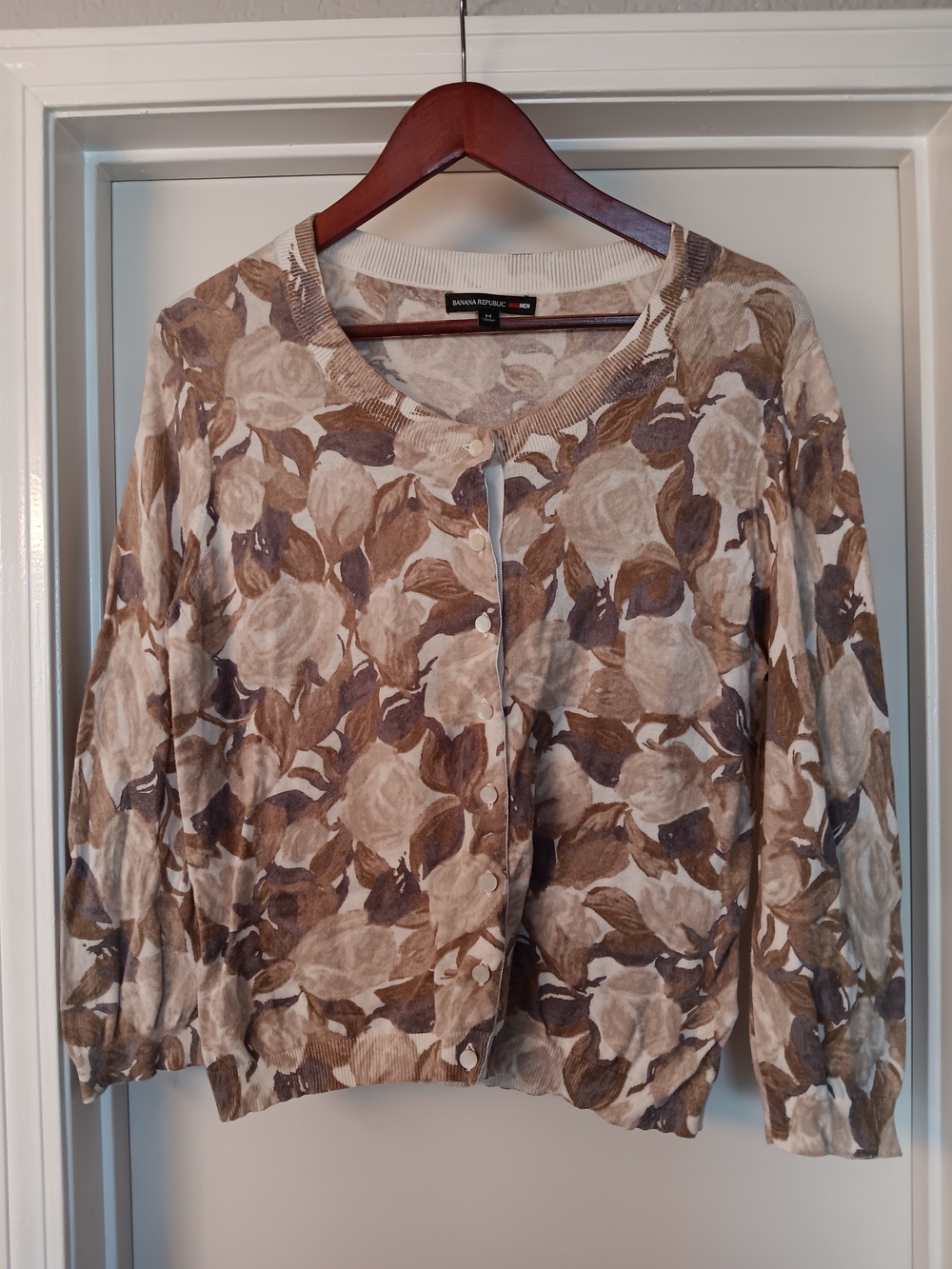 Banana Republic Mad Men Floral Cardigan Brown & Beige Medium